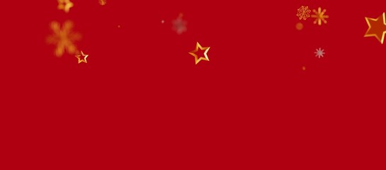 Christmas background with golden stars and snowflakes on red. Perfect for holiday greeting cards, festive promotions, and seasonal designs.