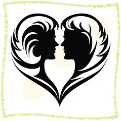 Silhouette of a Couple Forming a Heart Symbolizing Love Romance and Connection in an Artistic Design perfect for Valentines Day Anniversary or Engagement announcement and social media templates