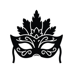 Elegant ornate masquerade mask silhouette festive venetian party accessory for celebrations isolated on white background