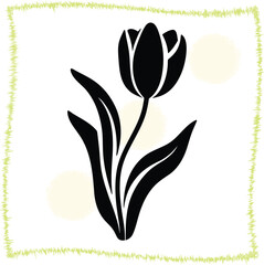 Elegant black tulip silhouette on white background creating a serene and graceful botanical illustration perfect for spring themed designs and minimalist art projects evoking natural beauty