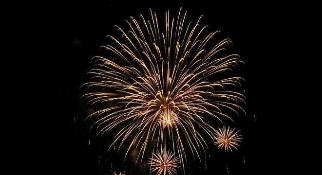 Golden fireworks exploding in the night sky, celebrating a special occasion
