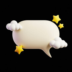 Whimsical speech bubble with stars and clouds empty space