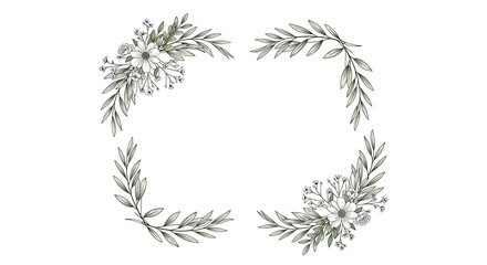 Obraz premium Elegant Floral Frame with Delicate Leaves and Blossoms for Invitations.