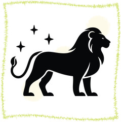 Majestic Lion Silhouette with Sparkling Stars Creative Illustration Powerful Icon for Brand Identity Logo Design and Digital Art Projects Animal Symbolism and Mythological Representation