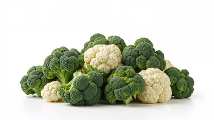 Heap of broccoli and cauliflower isolated on background.