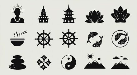 Zen buddhism symbols collection for spiritual and cultural use