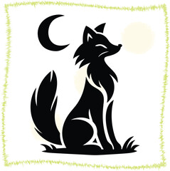 Mystical fox silhouette under moonlight enchanting wildlife scene with serene night atmosphere perfect for storybook illustration and symbolic representation of natures beauty