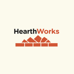 HearthWorks Logo Featuring a Stylized Brick Hearth and Mountain Peaks.