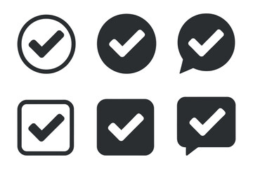 Check Mark Icons Set Collection: Circle Square Speech Bubble. Confirmation Symbol Designs