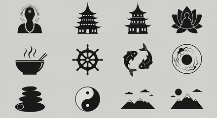 Zen harmony icons peaceful symbols serene culture buddhism balance nature