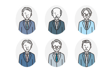 中年男性のビジネスパーソンアイコンのセット