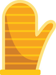 Striped yellow oven mitt providing protection from heat while cooking or baking