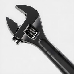 Adjustable wrench and nut on white background