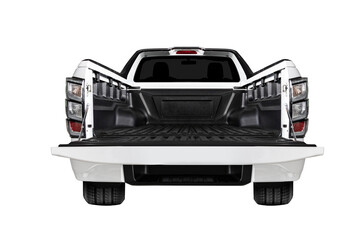 Open empty back of pickup truck pick up truck isolated on white background.