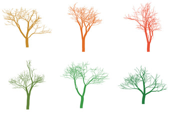 Colorful stylized tree set in autumn spring and summer colors