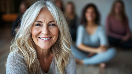 Multiracial group of women circle sitting on the floor indoor - Meditation, community and social inclusion concept - Models by AI generative