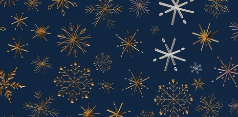 Christmas background with golden snowflakes floating on a deep blue background. Perfect for holiday design, seasonal cards, and winter projects.