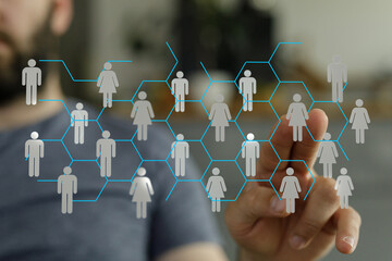 Concept of social networking or human connection. Digital interface of people connections and digital communication.