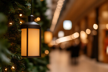 Warm lantern light amidst green foliage, soft bokeh in background creating a cozy indoor atmosphere, light illuminates a warm, inviting space.