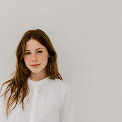 Obraz premium Smiling young woman full-length portrait on white background