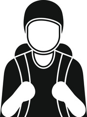 Climber is getting ready for a climbing expedition, wearing a helmet and backpack