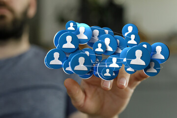 Abstract image representing social connections, networks, and communication in digital and online...