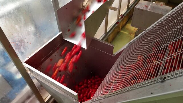 drone, interni di stabilimento lavorazione di conserve di pomodoro