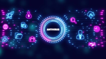 Neon Antivirus Concept Digital Network Futuristic Icons image photo