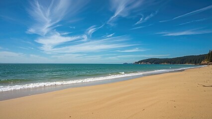 Fototapeta premium Sand between the toes on a beach with blue sky and ocean in the background.