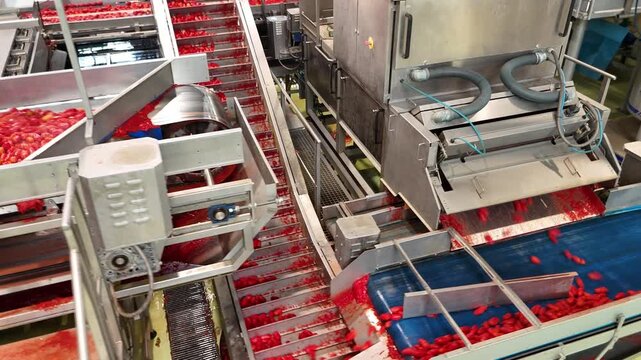 drone, interni di stabilimento lavorazione di conserve di pomodoro