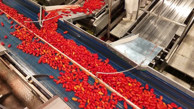 drone, interni di stabilimento lavorazione di conserve di pomodoro