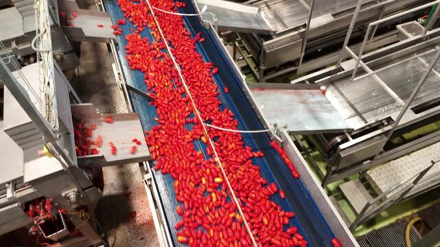 drone, interni di stabilimento lavorazione di conserve di pomodoro