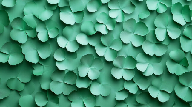 St. Patrick's Day seamless pattern with three leaf clovers creating a lucky textured green festive background