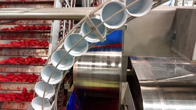 drone, interni di stabilimento lavorazione di conserve di pomodoro