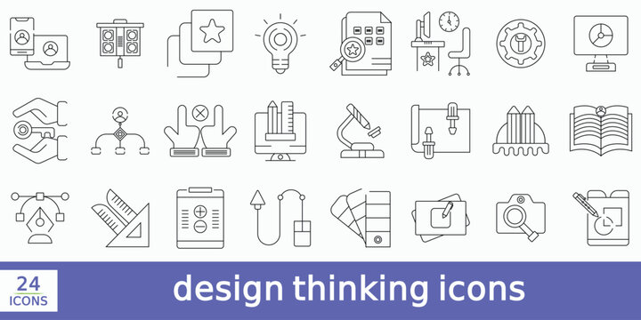  design thinking icons such as layer, copyright.