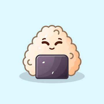 Cute Onigiri Mascot Character Vector Illustration &ndash; Adorable Japanese Rice Ball Design for Kids, Sticker, and Branding Use