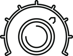 Simple black line vector icon representing a volume control knob, increasing the sound level