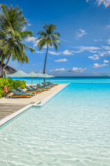 Best Top Luxury Tropical Resort Pool Umbrella Palms Gorgeous Outdoors Poolside Leisure Lifestyle Travel Concept. Popular Exotic Perfect Summer Vacation Destination Tranquil Serene Holiday Background