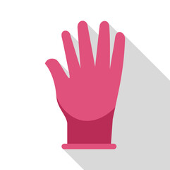 Pink glove showing open hand gesture, isolated on white background, with long shadow