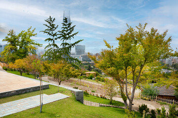Santiago, Chile, 01/08/2020. Japanese garden in San Crist&oacute;bal hill, a typical garden with a large lily pond, traditional Japanese structures, and used in ceremonial events.