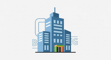 Obraz premium Modern office building illustration, representing corporate headquarters, business center, or commercial real estate