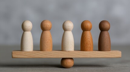 Balancing wooden figurines on seesaw business risk management insights in a creative workspace