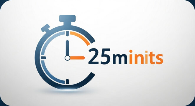 25 minutes timer, representing time management, productivity, and efficiency for work, study, or exercise