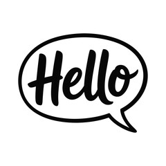 Handwritten hello message in a speech bubble