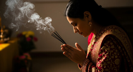 Woman in Prayer with Incense: Spiritual Ritual