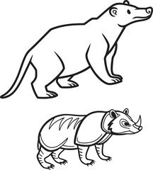 Stylized outline drawings of two bears in motion on a dark canvas isolated on transparent background