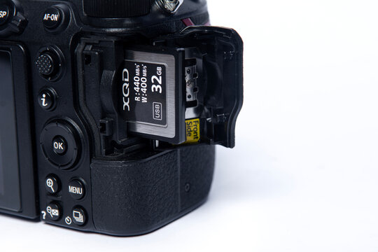 Karawang, West Java - October 27 2025 : Memory XQD card for camera mirrorless