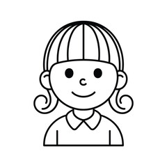 Simple outline drawing of a happy girl with curly pigtails