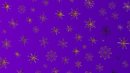 Festive gold snowflake pattern on purple background, perfect for winter holiday and Christmas design projects.  Create seasonal and joyful desig