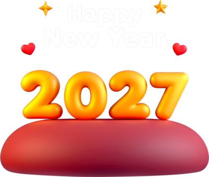 Festive 3D Greeting for Happy New Year 2027 with Shiny Golden Numbers and Hearts